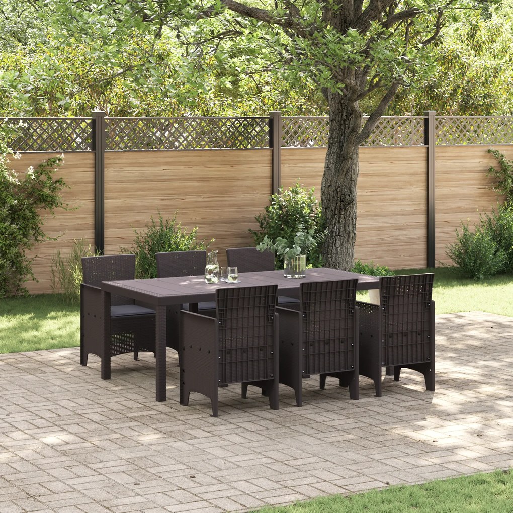 vidaXL Conjunto de Jantar de 7 Peças com Almofadas Castanho Rattan