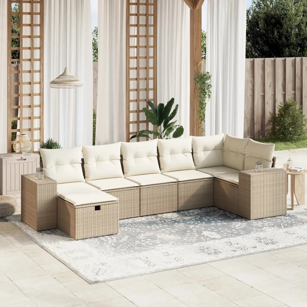 vidaXL 7 pcs conjunto de sofás p/ jardim com almofadões vime PE bege