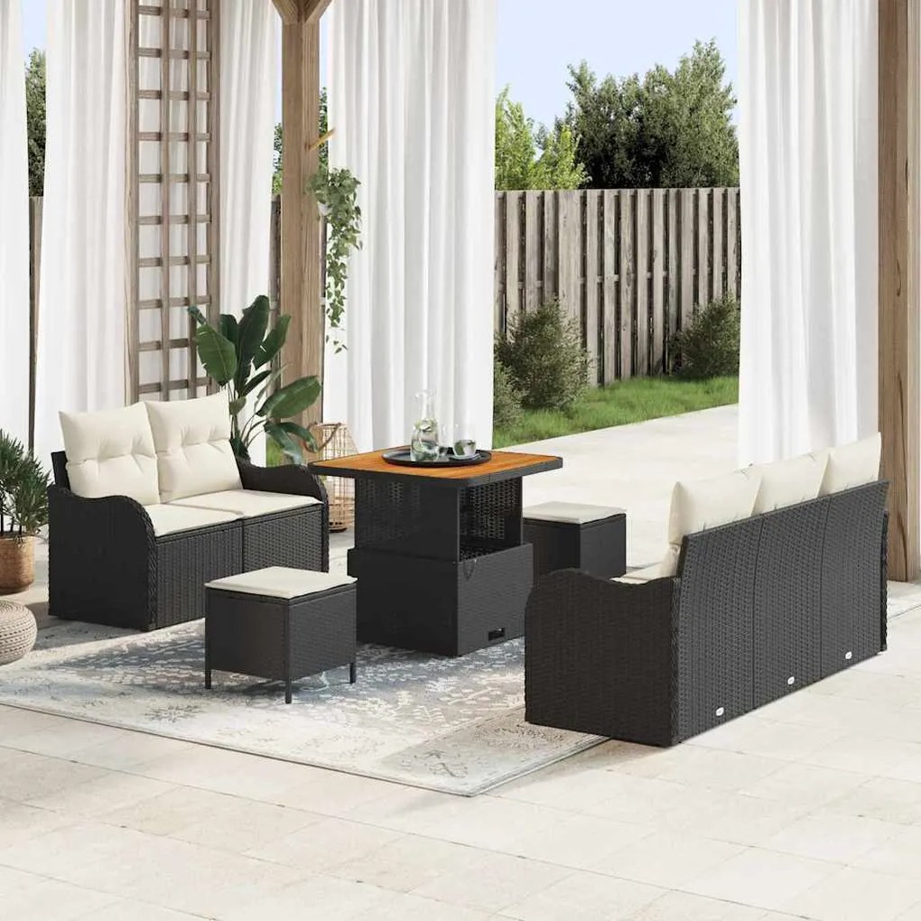 vidaXL Conjunto de Sofá de Jardim 8 pcs Preto, Creme 80 x 80 x 71 cm
