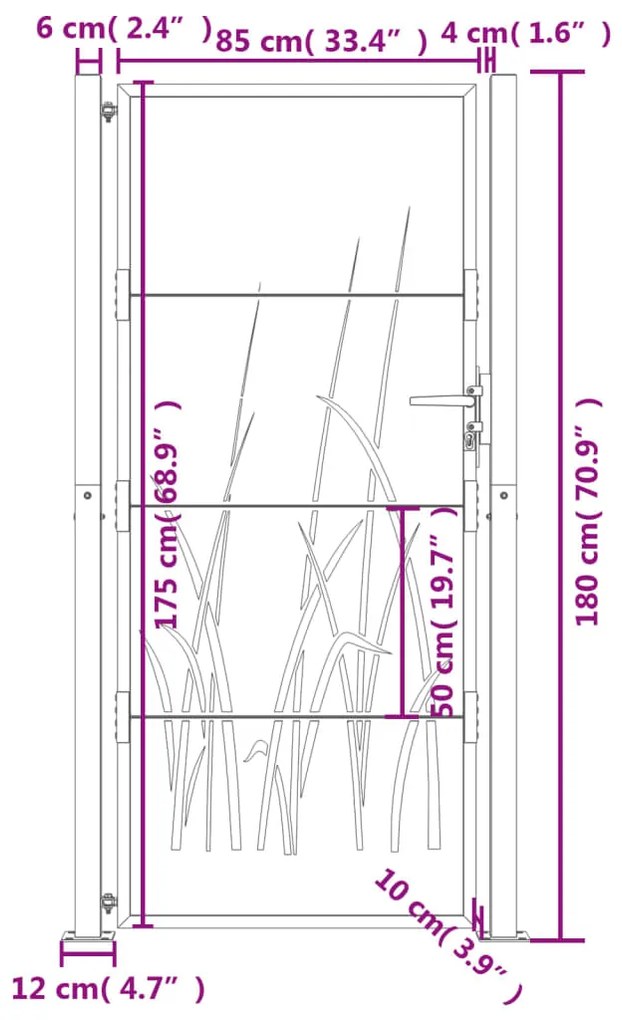 Portão de jardim 105x180 cm aço design erva antracite
