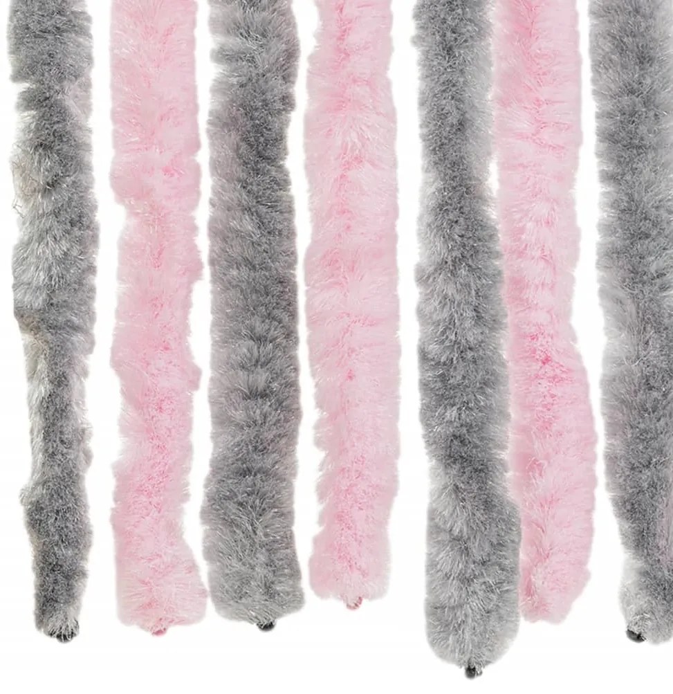 Cortina anti-insetos 90x200 cm chenille cinza-prateado e rosa