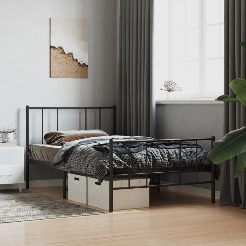 vidaXL Estrutura de cama com cabeceira e pés 100x200 cm metal preto