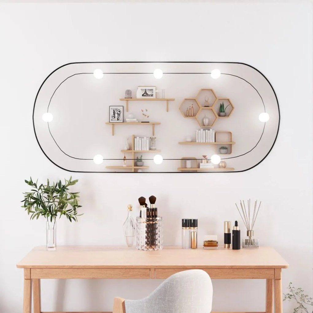 vidaXL Espelho de parede oval com luzes LED 45x100 cm vidro