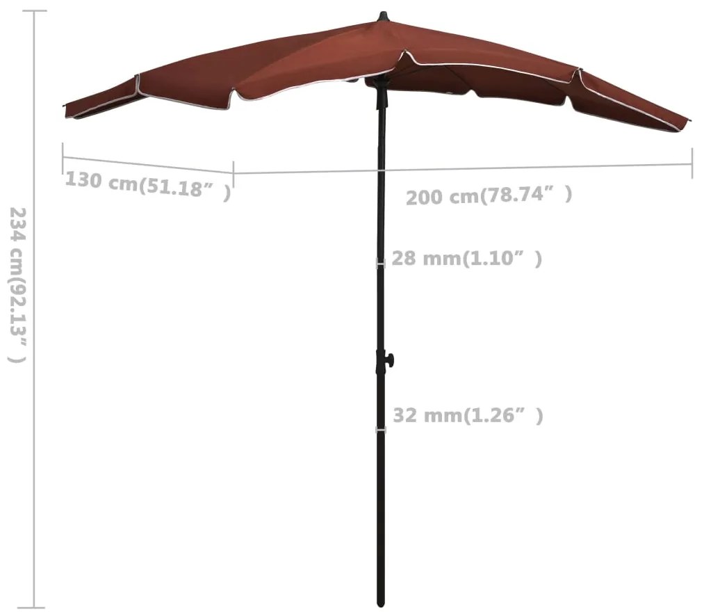 Guarda-sol de jardim com poste 200x130 cm terracota