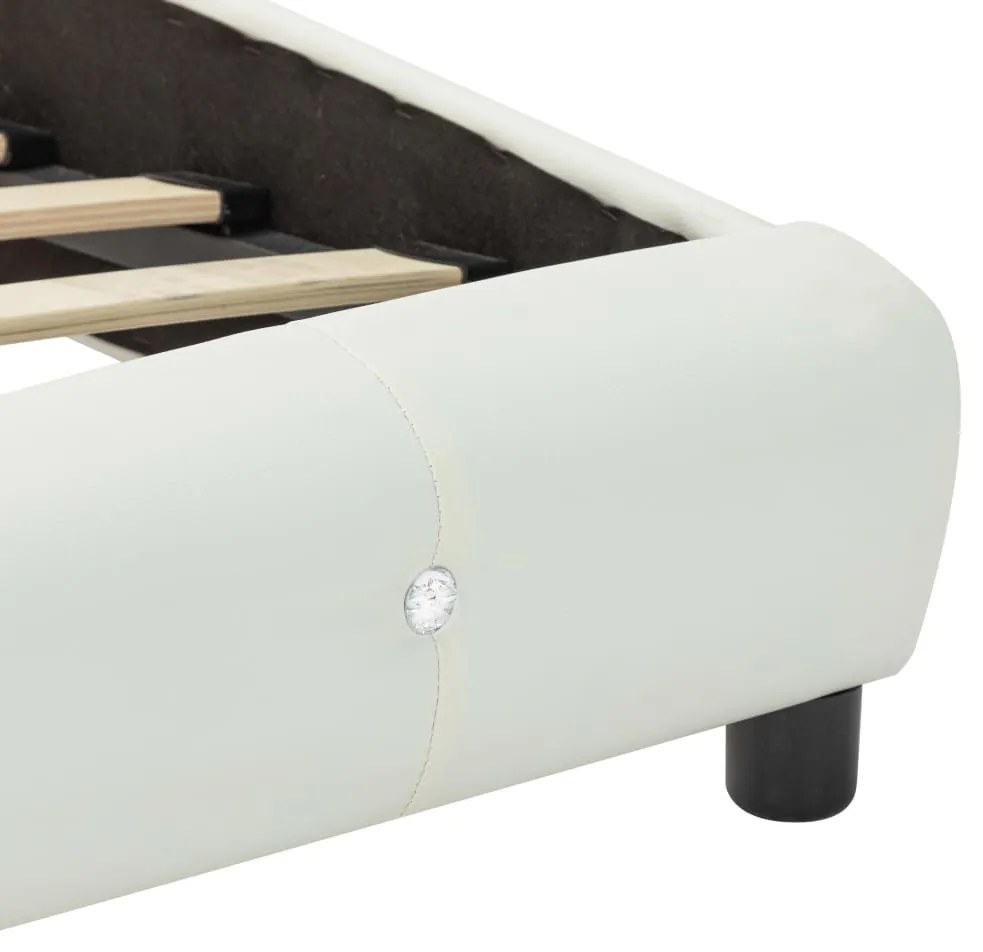 Estrutura de cama com LED 150x200 cm couro artificial branco