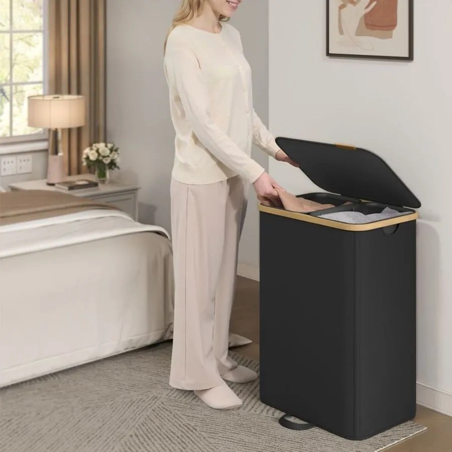 Cesto da roupa suja com tampa e saco removível 52 x 38,5 x 75 cm, 150 L, preto