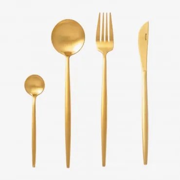 Conjunto De Talheres Noya Metalizado Fosco 16 Pcs Ouro Fosco - Sklum