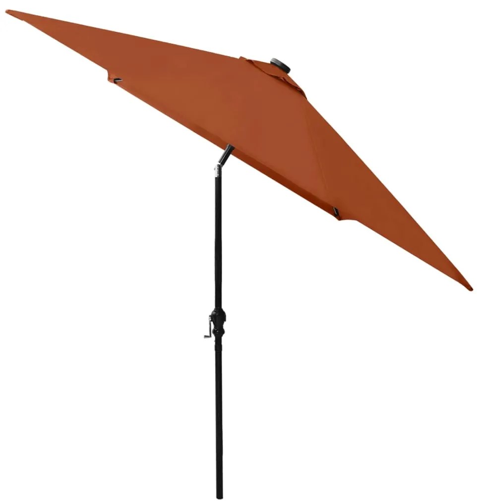 Guarda-sol de jardim c/ luzes LED e poste de aço 2x3m terracota