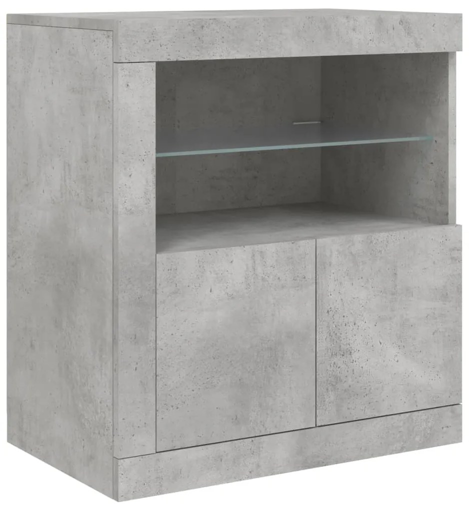 Aparador com luzes LED 202x37x67 cm cinzento cimento