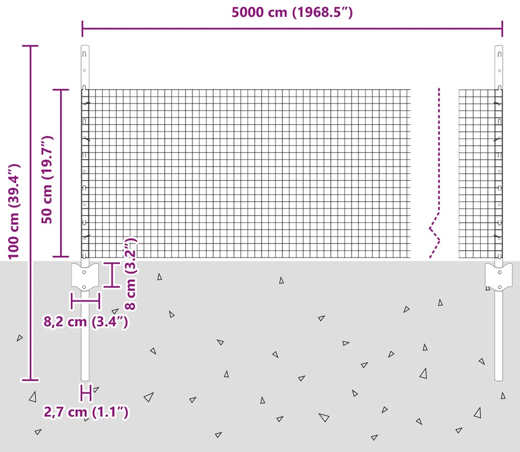 Cerca de Arame Soldado com 22 Postes em U Verde 0.5x50 m Aço