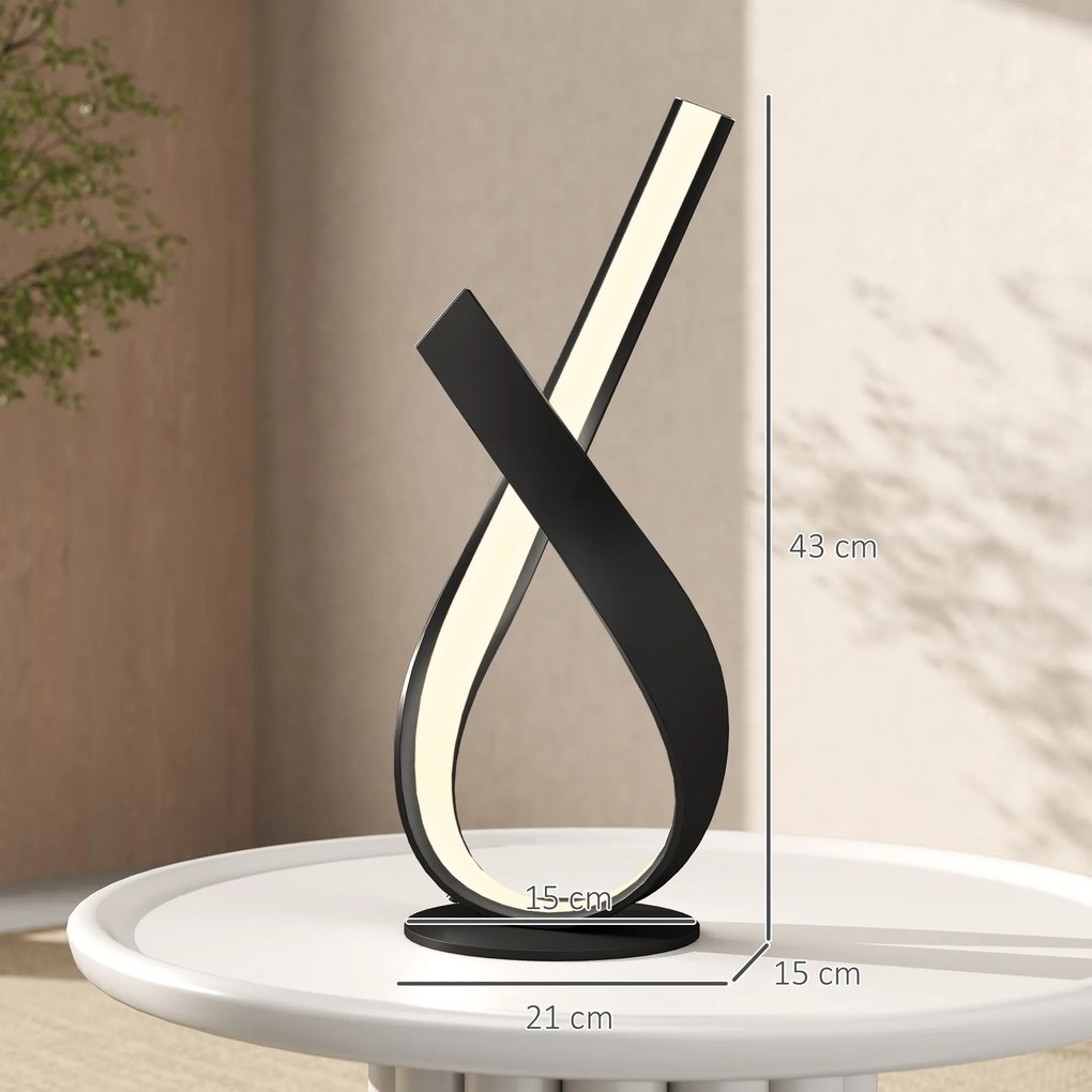 Candeeiro de mesa de design contemporâneo - candeeiro de mesa em espiral - dim. 21 x 15 x 43 cm - alumínio preto, LED branco quente