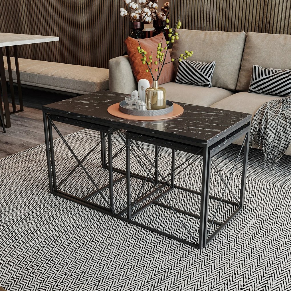 Conjunto de Mesas de Centro Defne – Preto – 100x52x50 cm / 45x52x45 cm