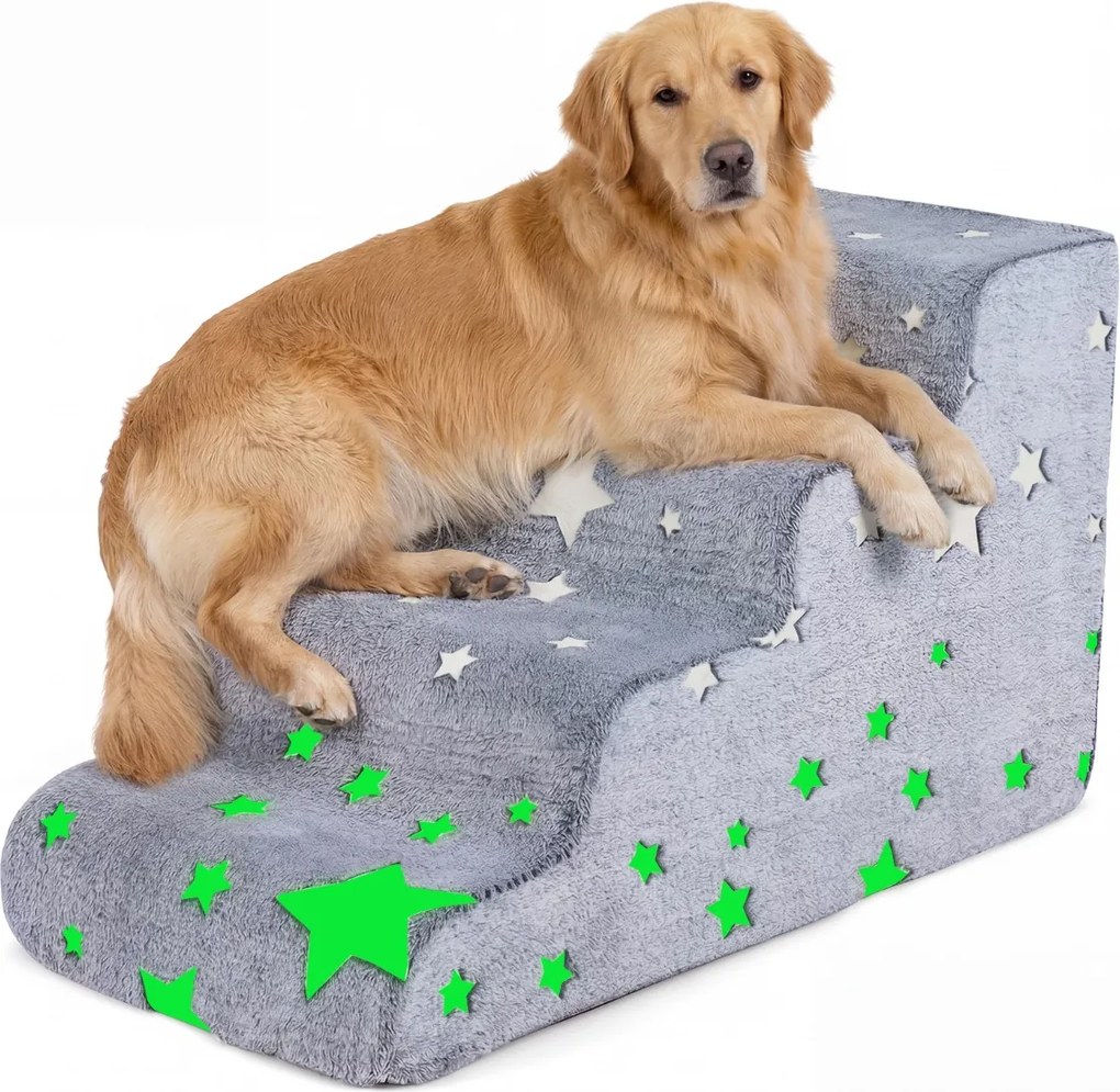 Escada de espuma 80 x 42 x 48 cm com 4 degraus para cães luminescente, com base antiderrapante e capa lavável de alta densidade, para animais de estim