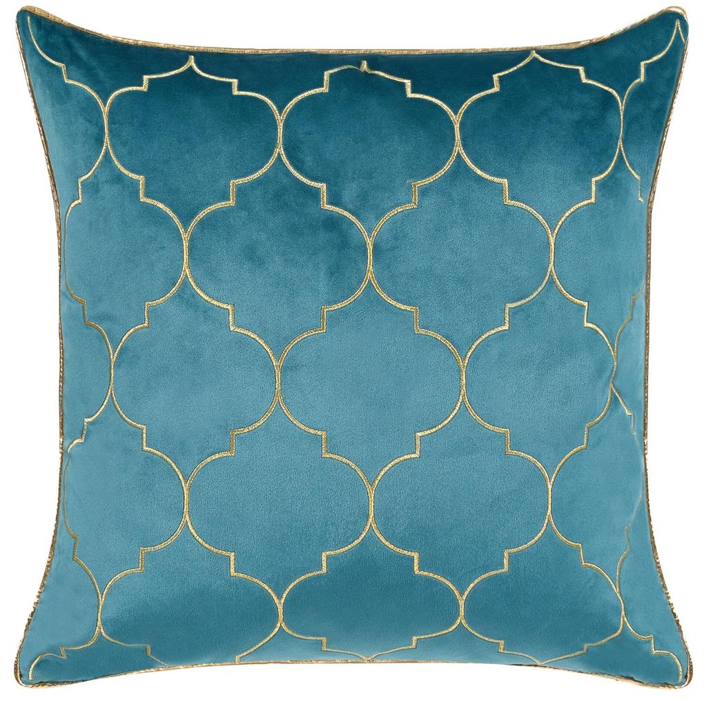 Conjunto de 2 almofadas decorativas com padrão marroquino em veludo azul 45 x 45 cm ALYSSUM Beliani