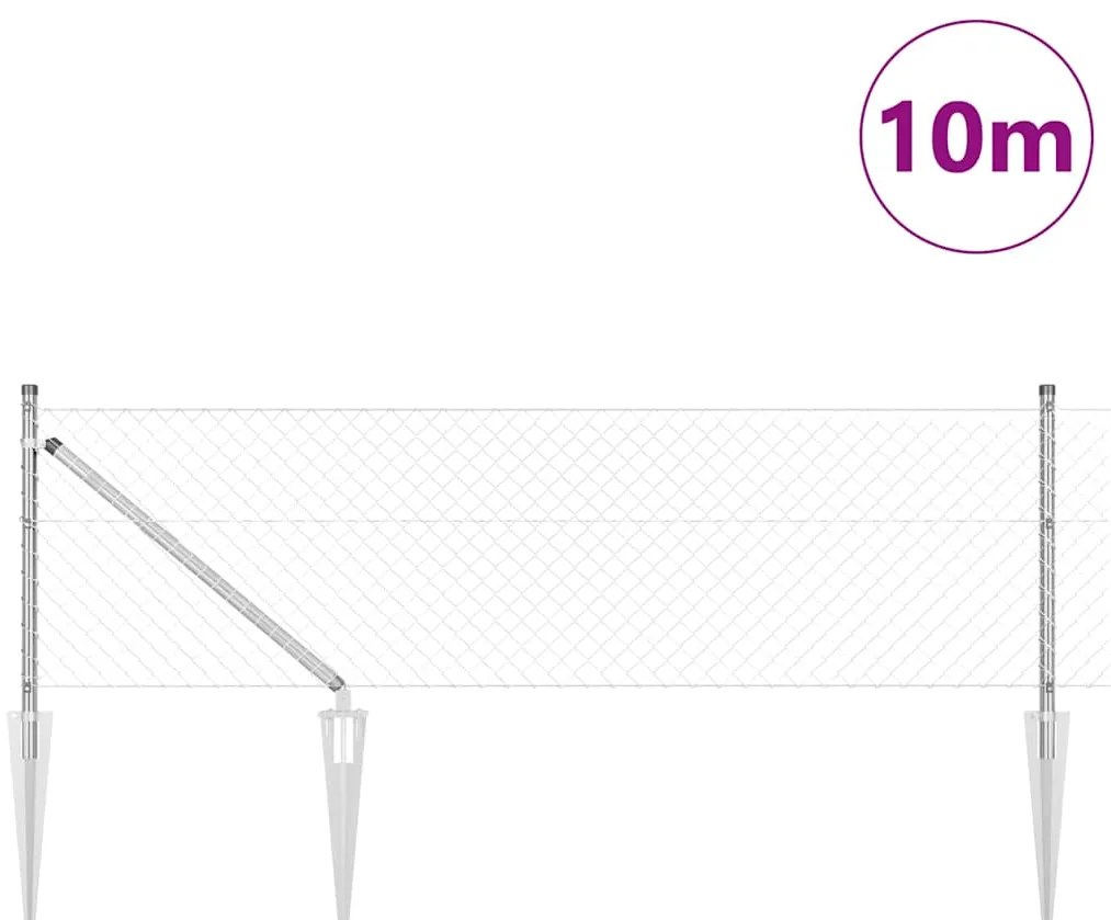 Conjunto de Postes de Cerca Prateado 0.6 x 10 m Aço galvanizado