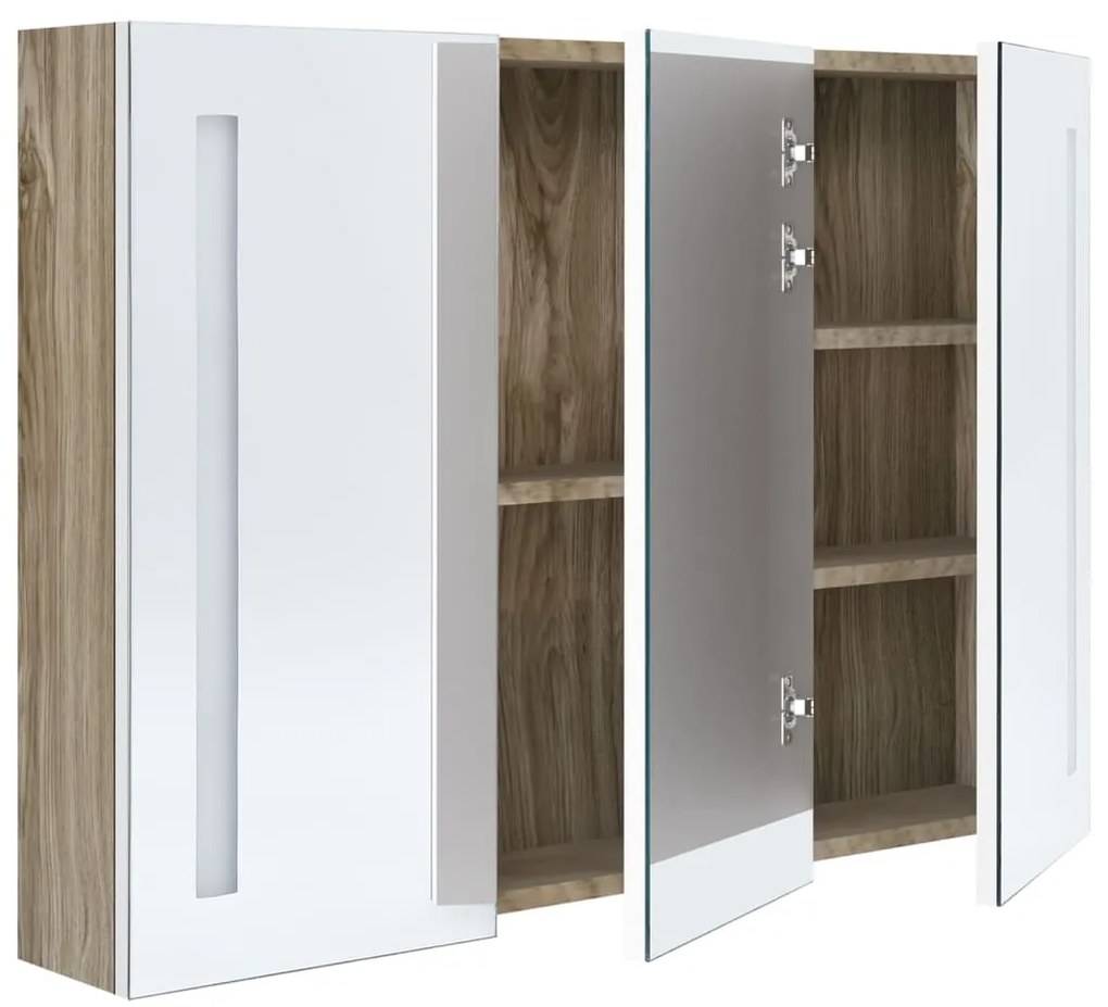 Armário espelhado casa de banho LED 89x14x62 cm branco/carvalho