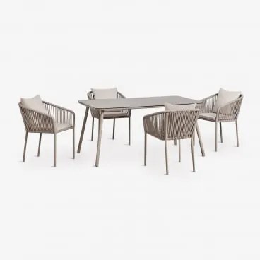 Conjunto De Mesa Retangular 160x90 Cm E 4 Cadeiras De Jardim Em Corda Trançada Arhiza Classic Moka Brown - Sklum