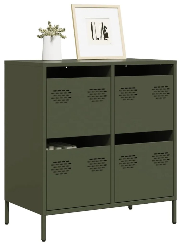 vidaXL Aparador 68x39x73,5 cm aço laminado a frio verde-azeitona