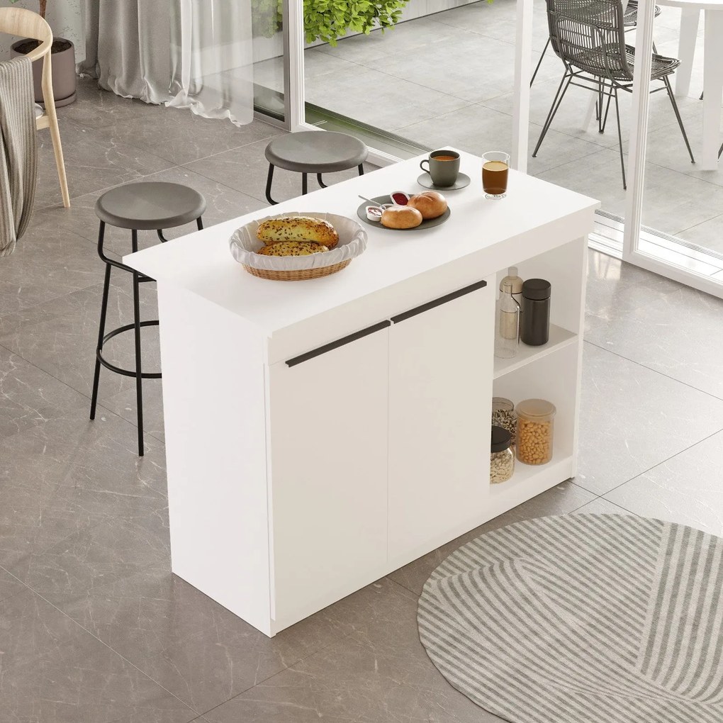 Ilha de Cozinha "Orren" - 120x88x60 cm - Branco - Design Moderno