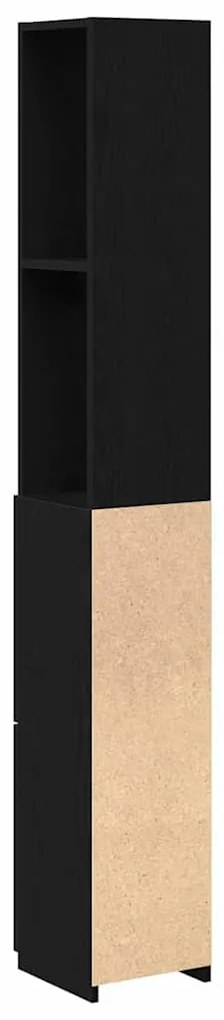 Armário de Casa de Banho vidaXL Preto Carvalho 25x25x170 cm Madeira de