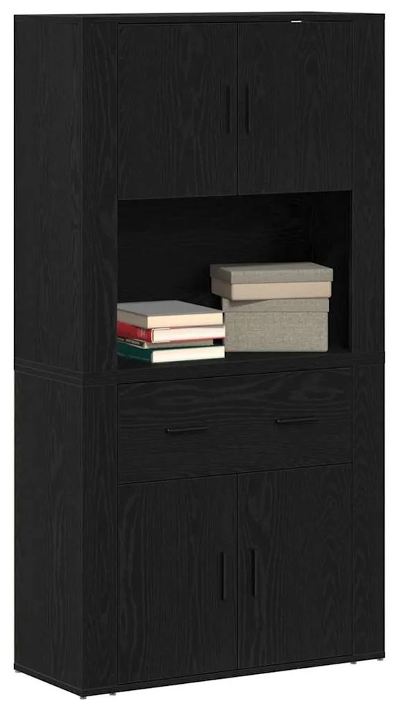 Highboard Carvalho Preto 80x33x150 cm Madeira Envolvente