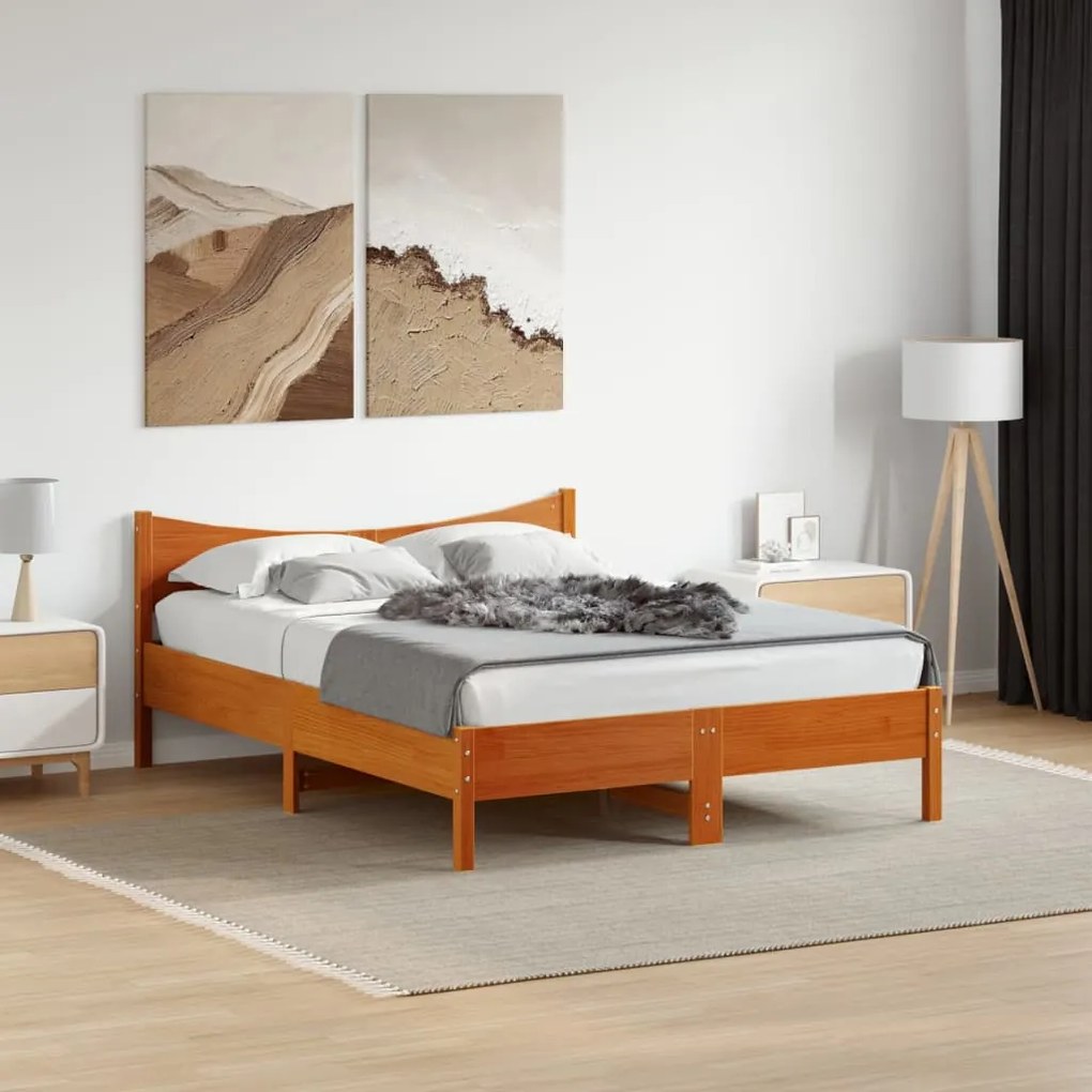 Cama sem colchão 120x190 cm madeira pinho maciça castanho-mel