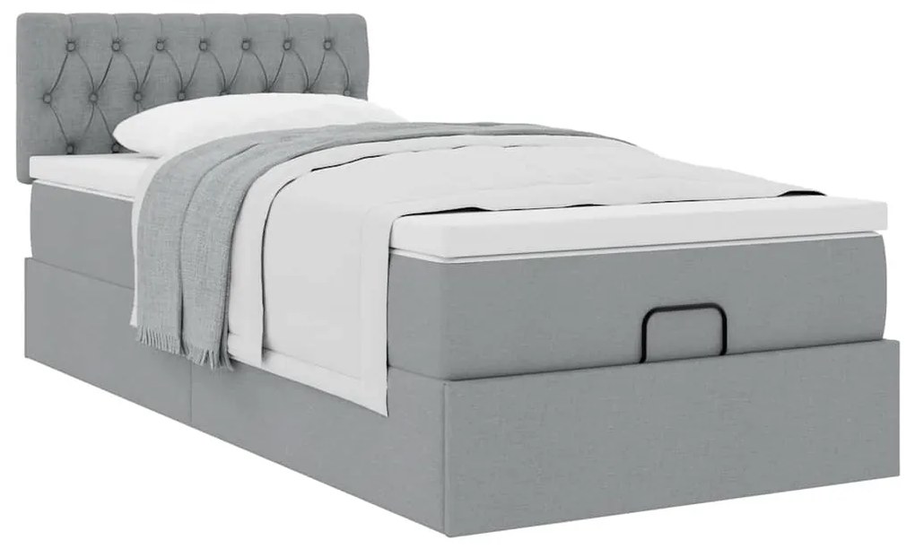Estrutura cama otomana colchão 80x200 cm tecido cinzento claro