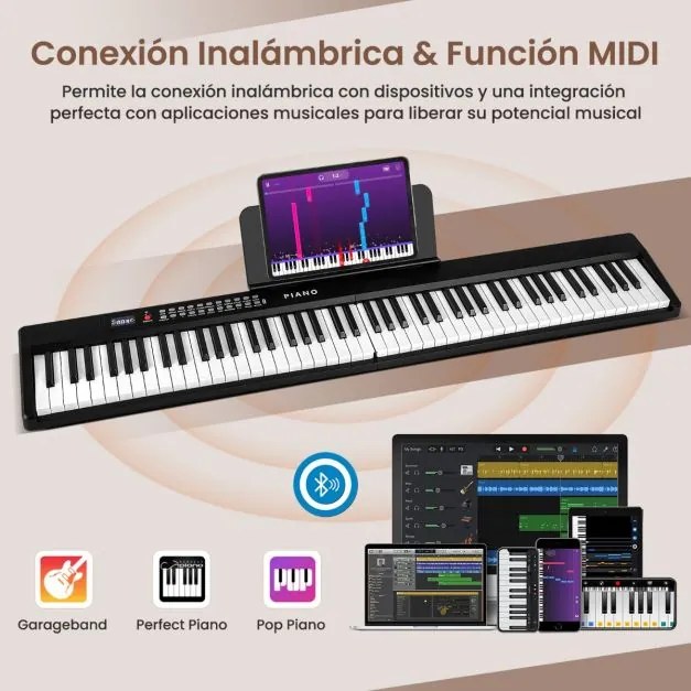 Teclado de piano elétrico dobrável com 88 teclas, tamanho normal, semi-pesado e portátil com MIDI 128 x 23 x 6 cm Preto