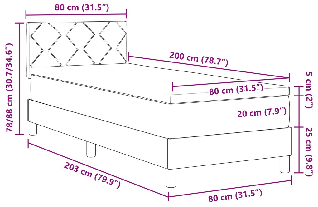 Cama Box Spring com Colchão Cinza Claro 80x200 cm Têxtil