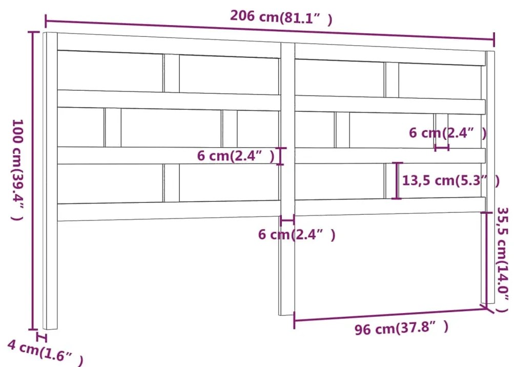 Cabeceira de cama 206x4x100 cm pinho maciço castanho mel