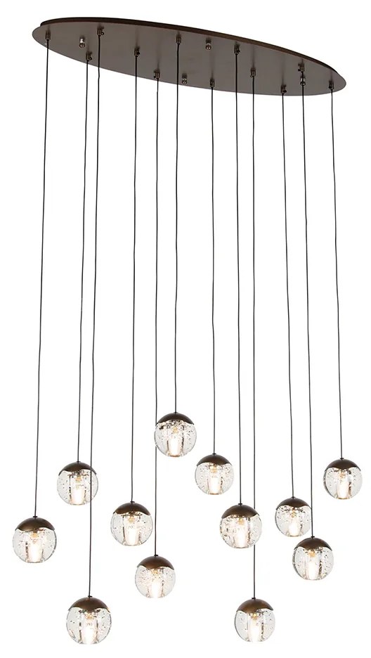 Candeeiro de suspensão design bronze escuro com vidro transparente 12 luzes - Inge