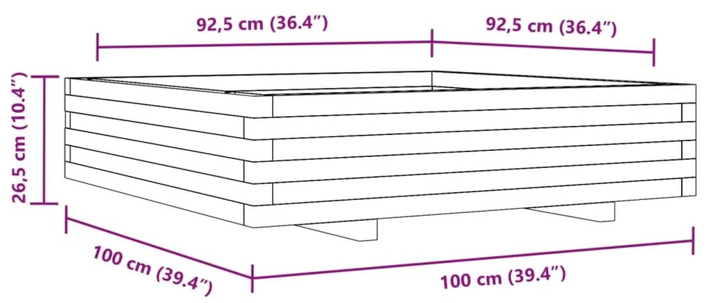 Vaso/floreira jardim 100x100x26,5 cm pinho maciço castanho mel