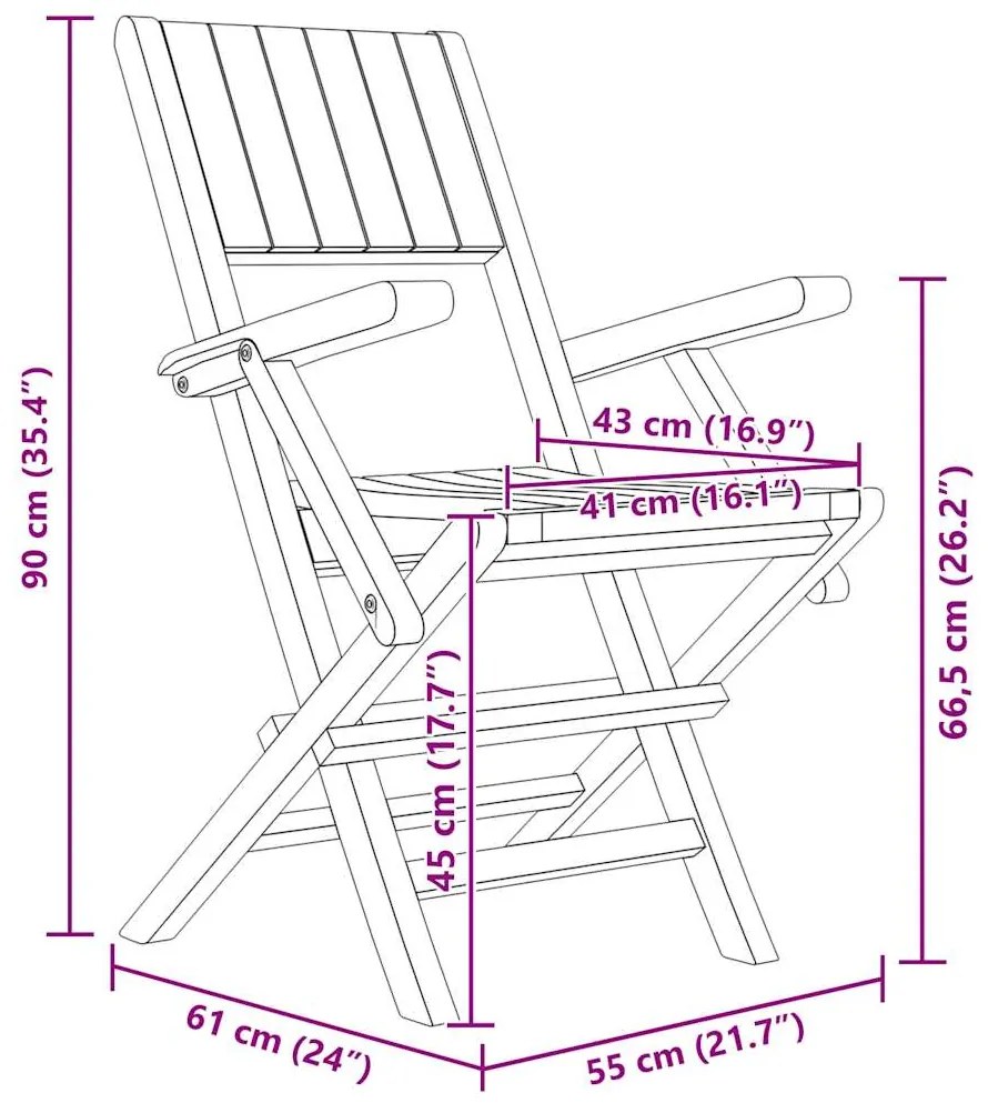 Cadeiras de jardim dobráveis 2 pcs 55x61x90 cm teca maciça