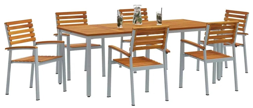 Conjunto de Jantar para Jardim Conjunto de 7 Cinza Metal Durável