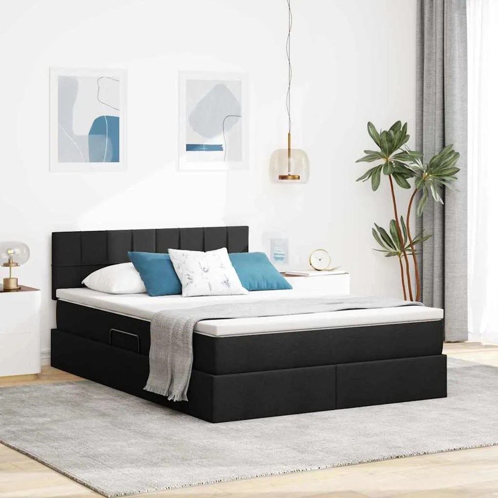 vidaXL Cama com arrumação e colchão com colchão Preto 140 x 190 cm