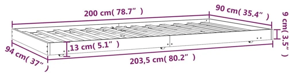 Estrutura de cama 90x200cm madeira de pinho maciça castanho mel