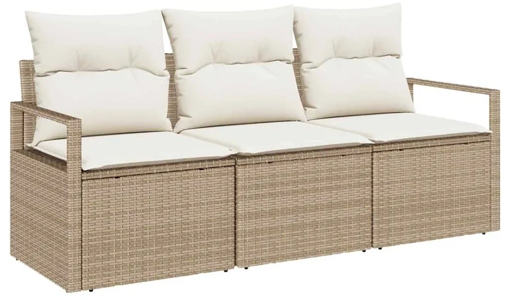 Conjunto de sofá de jardim 3 peças com almofadas bege em rattan sintét