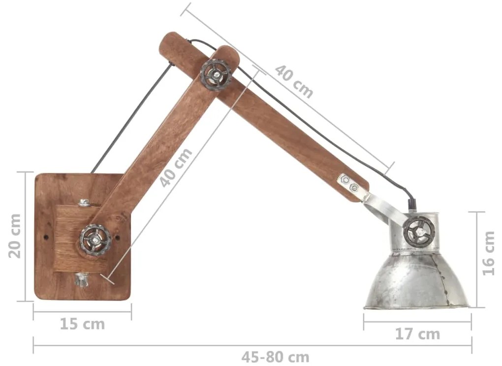 Candeeiro de parede redondo estilo industrial E27 prateado