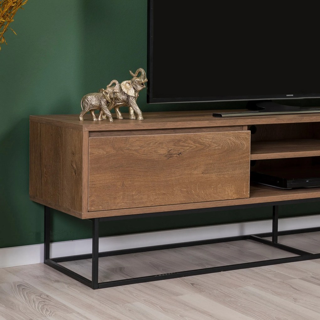 Conjunto de Mobiliário de Sala de Estar Laxus – Nogueira/Preto – TV: 1