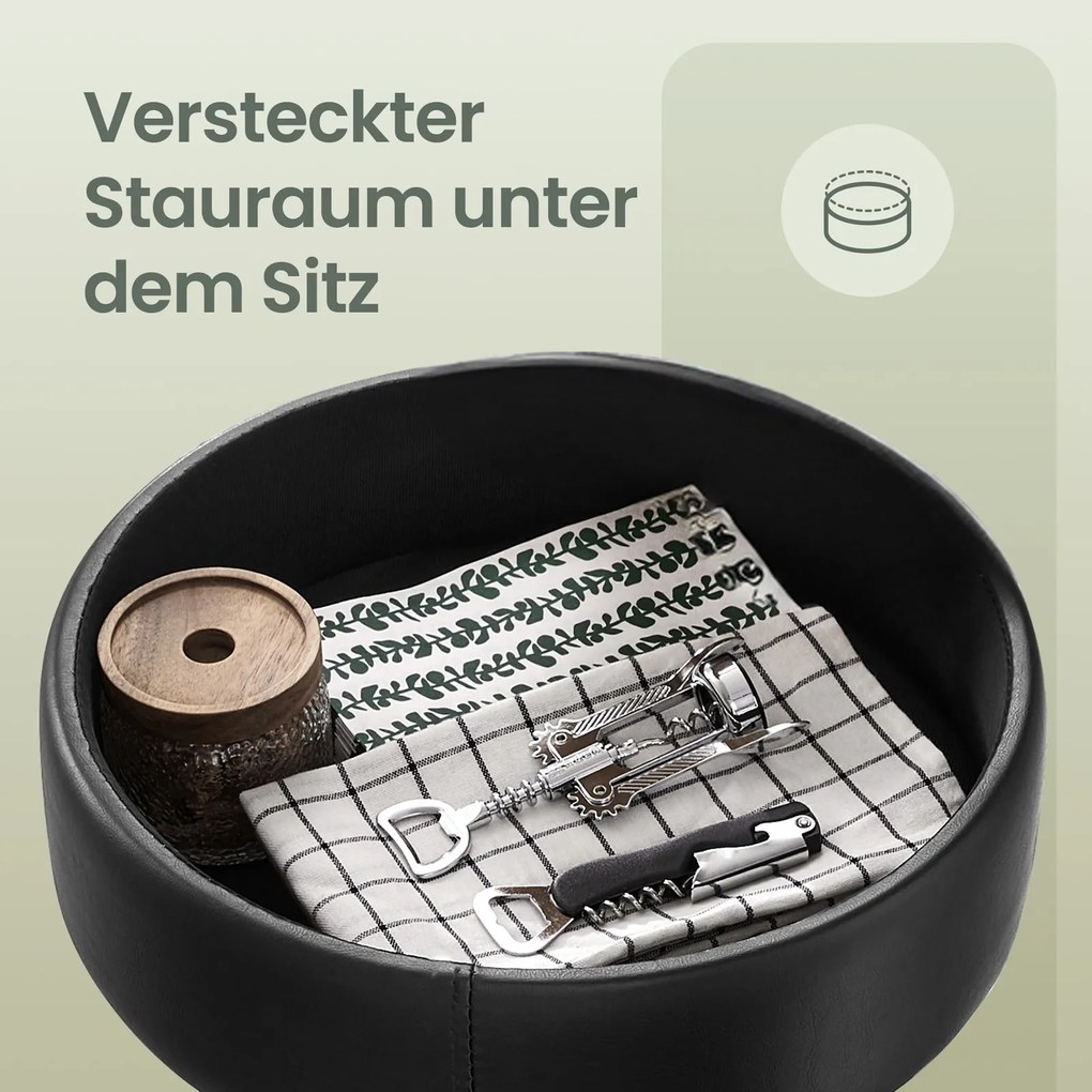 Banco de bar giratório em 360°, 41 x 41 x (61,5-81) cm com altura ajustável, com espaço de arrumação preto