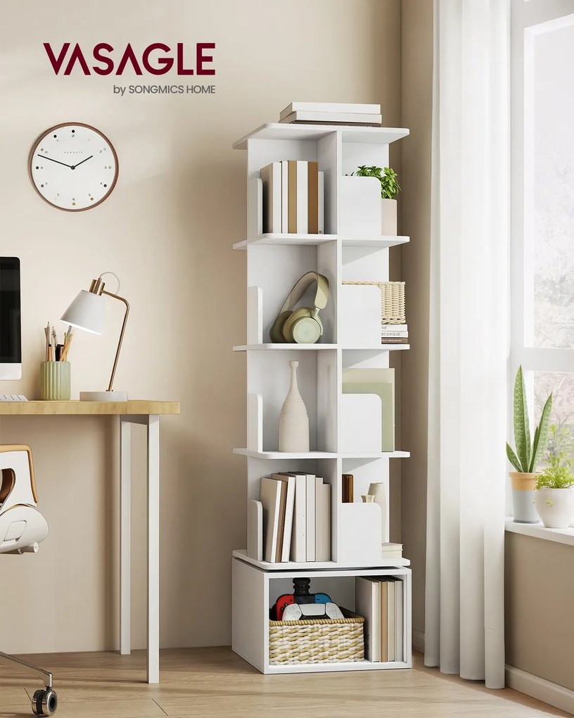 Estante 40 x 40 x 155,8 cm giratória 360° com compartimentos abertos e 5 níveis Coleção Custos Branca