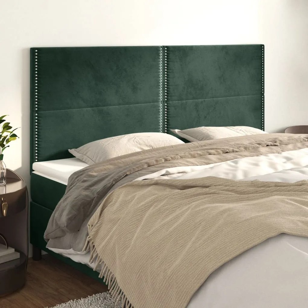 Cabeceira de cama 4 pcs veludo 100x5x78/88 cm verde-escuro