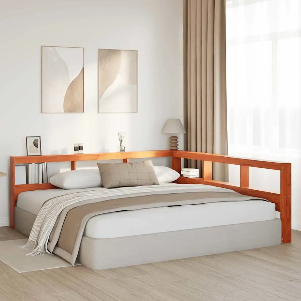 Estante cabeceira forma de L 180 cm pinho maciço castanho-mel