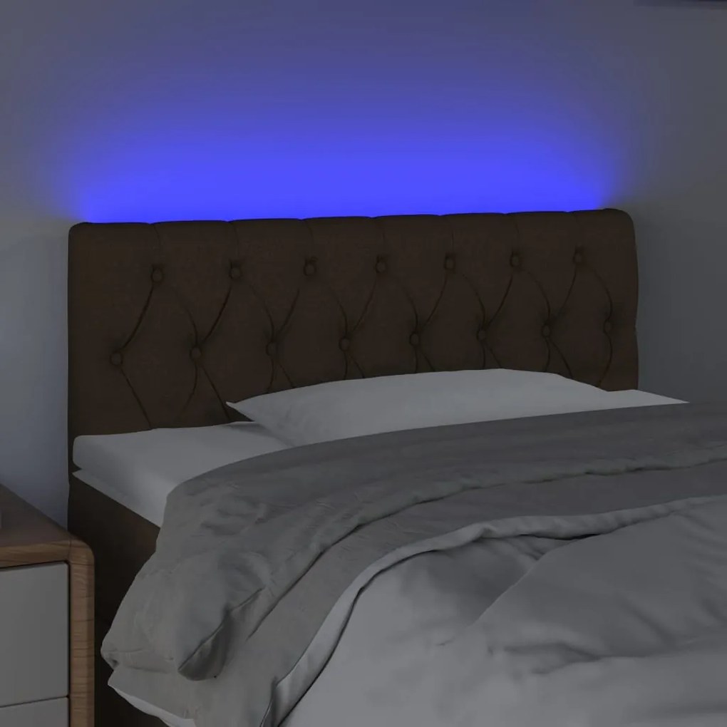 Cabeceira de cama c/ luzes LED tecido 90x7x78/88 cm castanho