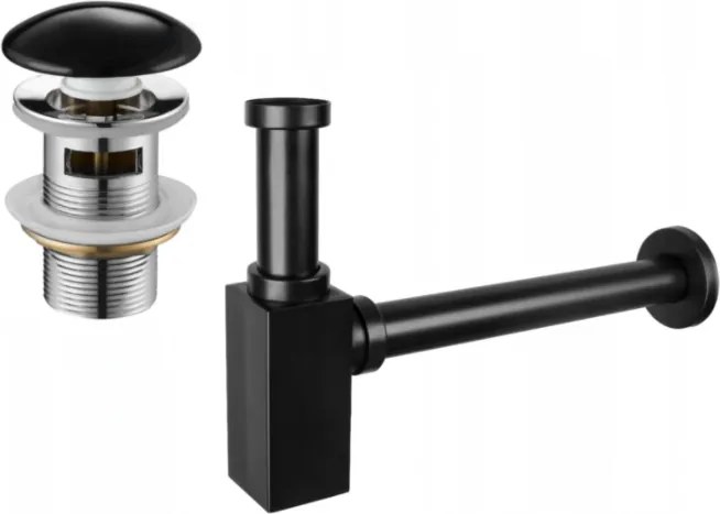 Mexen meia-sifão quadrado para lavatório com tampa cerâmica click-clack, com transbordamento, preto - 7992060-75
