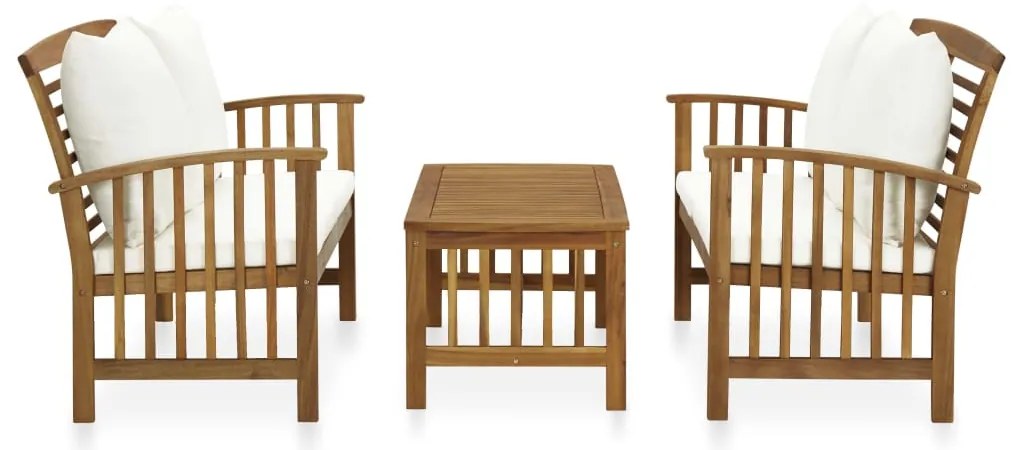 3 pcs conjunto lounge de jardim c/ almofadões acácia maciça