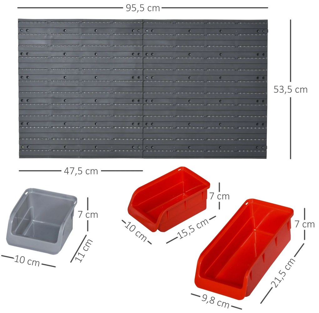 DURHAND Organizador de ferramentas com caixas e ganchos 63,5x22,5x95,5cm cinza e vermelho