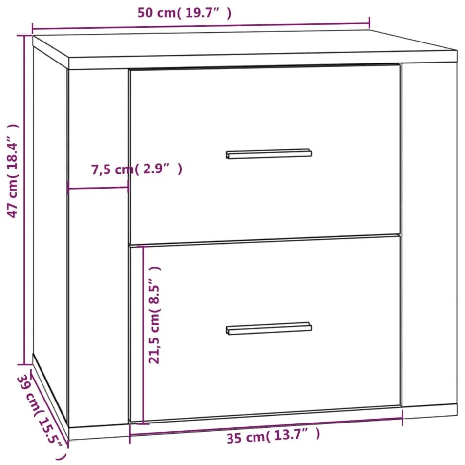 Mesa de cabeceira 50x39x47 cm branco brilhante