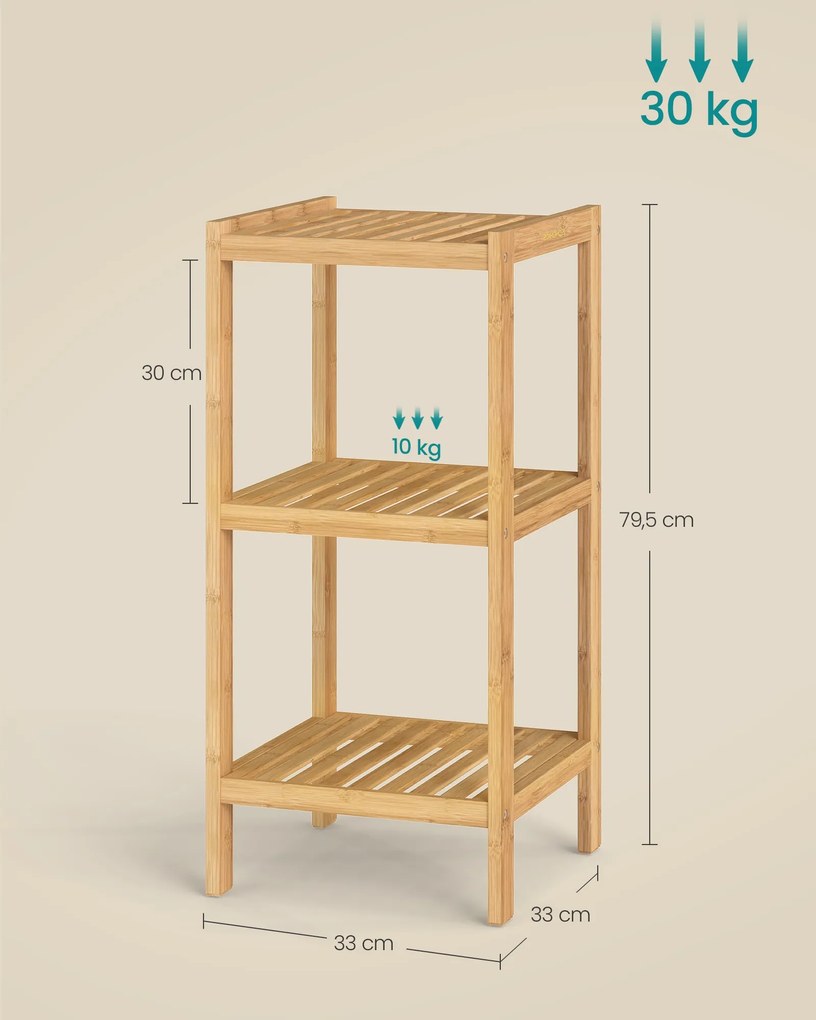 Estante de casa de banho em bambu , 33 x 33 x 79,5 cm na cor natural