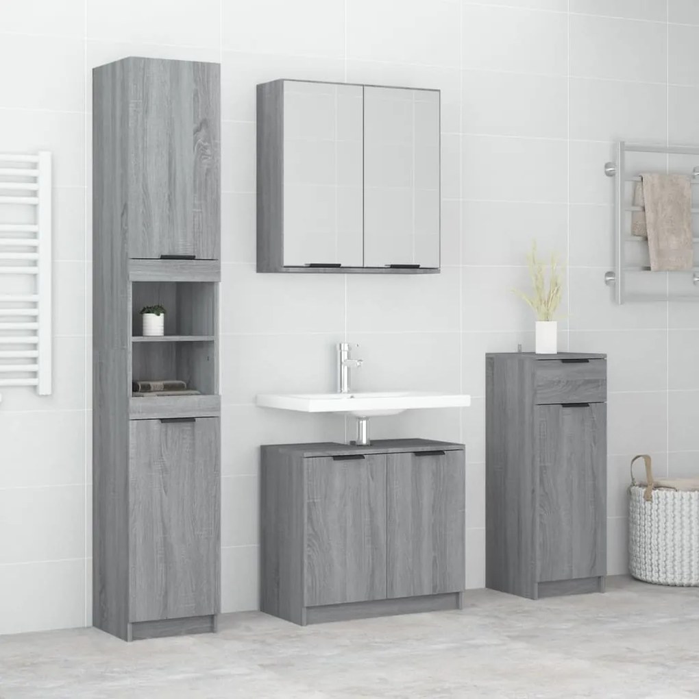 vidaXL 4 pcs conj. móveis casa de banho derivados madeira cinza sonoma